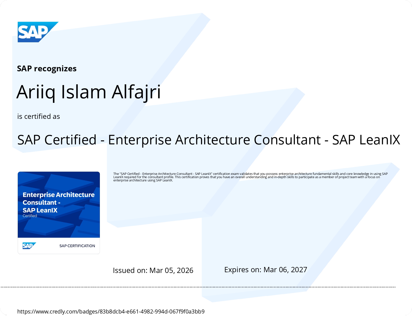 Sertifikat Enterprise Architecture Consultant &mdash; ganti dengan gambar sertifikat asli